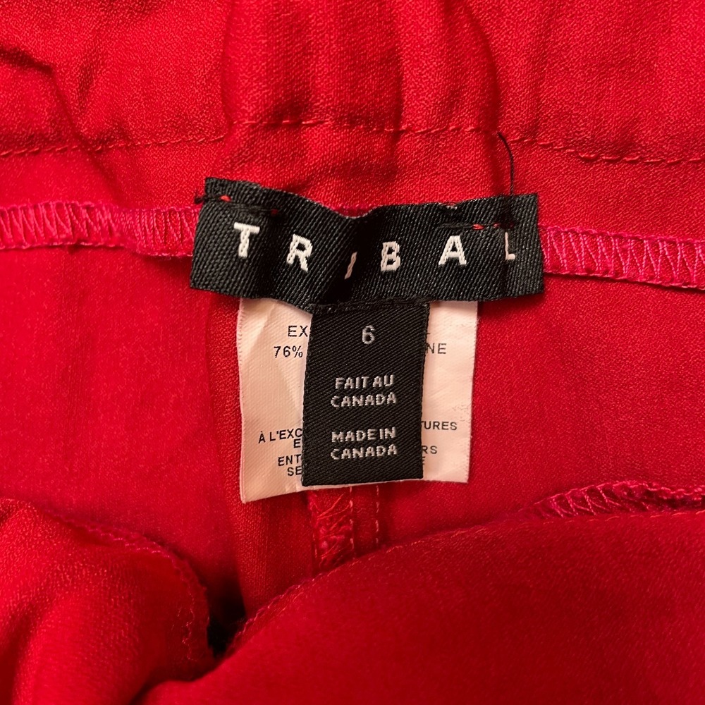 Tribal Ankle Pants Womens 6 Red Flat Front Tapered Leg Elastic Waist Mid Rise - Picture 10 of 15
